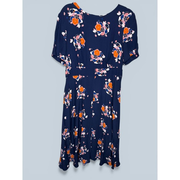 Boden Dresses & Skirts - Boden Navy Blue Floral Viscose Midi Dress Short Sleeve Orange Pink US 10R